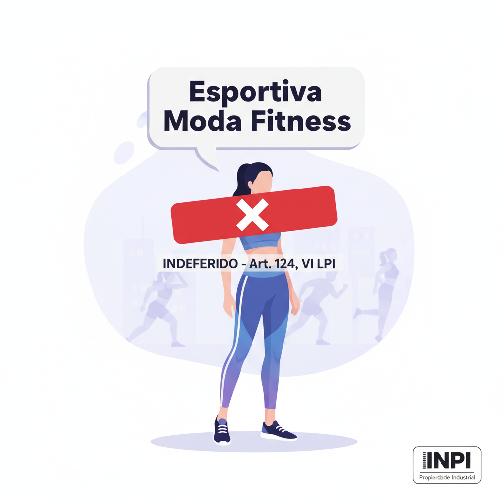 Indeferimento de registro de marca “Esportiva Moda Fitness” no INPI por falta de distintividade conforme Artigo 124 da LPI.