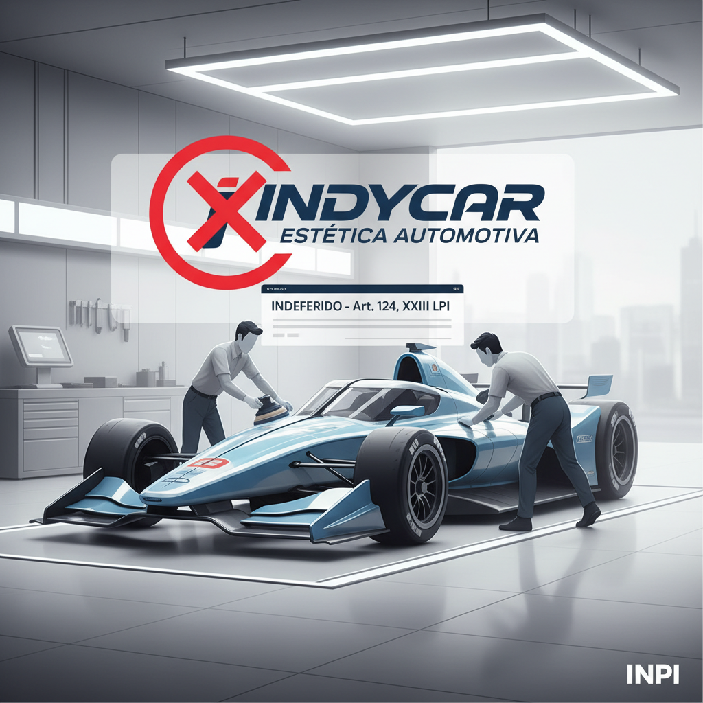 Indeferimento de registro de marca Indycar Estética Automotiva no INPI por uso de nome associado a evento esportivo oficial conforme Artigo 124 da LPI.